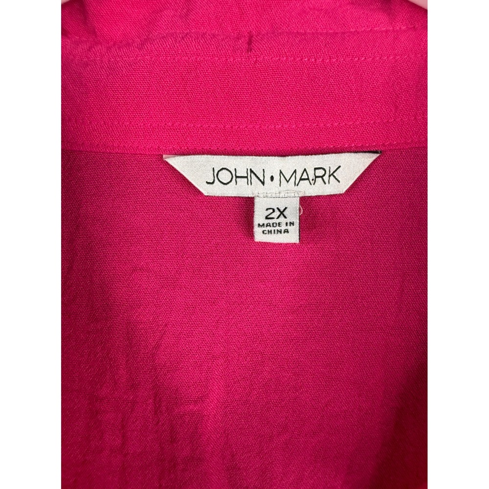 John Mark Button Up Top Women 2X Hot Pink Wired Collar Crinkle Summer Bold - Picture 2 of 8